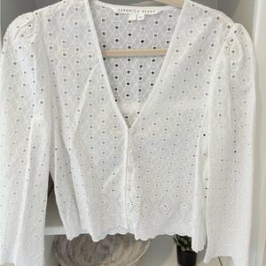 Veronica Beard White Puff Sleeve Cropped Blouse